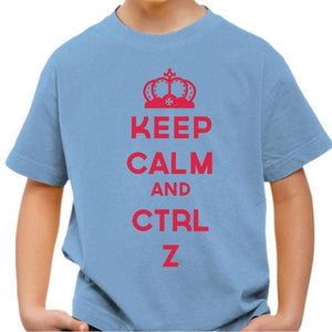 T-shirt enfant geek - Keep calm and CTRL Z - Couleur Ciel - Taille 4 ans