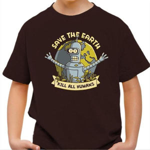 T-shirt enfant geek - Kill all Humans - Couleur Chocolat - Taille 4 ans