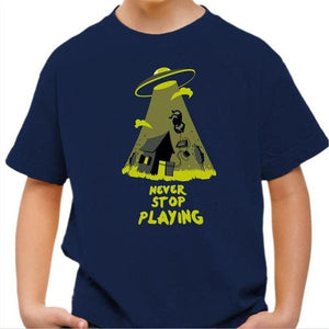 T-shirt enfant geek - Never stop playing - Couleur Bleu Nuit - Taille 4 ans