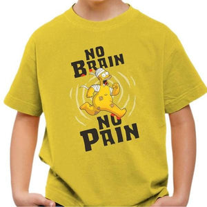 T-shirt enfant geek - No Brain No Pain - Couleur Jaune - Taille 4 ans