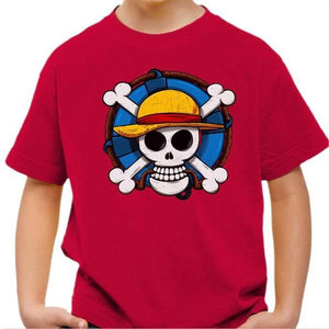 T-shirt enfant geek - One Piece Skull - Couleur Rouge Vif - Taille 4 ans