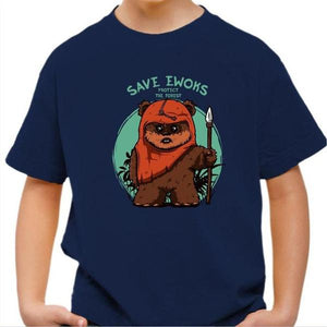 T-shirt enfant geek - Save Ewoks - Couleur Bleu Nuit - Taille 4 ans