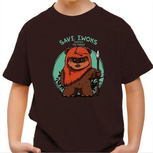 T-shirt enfant geek - Save Ewoks - Couleur Chocolat - Taille 4 ans