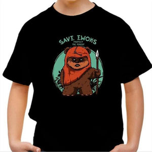 T-shirt enfant geek - Save Ewoks - Couleur Noir - Taille 4 ans
