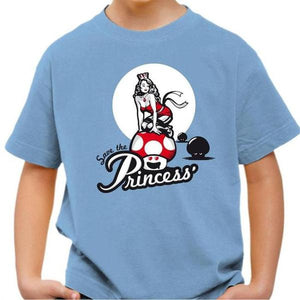 T-shirt enfant geek - Save the Princess - Couleur Ciel - Taille 4 ans