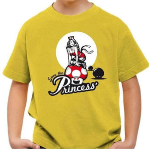T-shirt enfant geek - Save the Princess - Couleur Jaune - Taille 4 ans