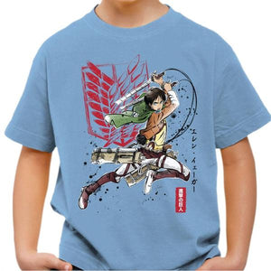 T-shirt enfant geek - Soldat Eren - Couleur Ciel - Taille 4 ans