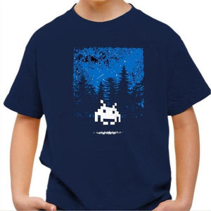 T-shirt enfant geek - Space Invader à l'atterrissage - Couleur Bleu Nuit - Taille 4 ans