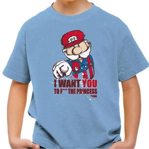 T-shirt enfant geek - Uncle Mario - Couleur Ciel - Taille 4 ans
