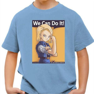 T-shirt enfant geek - We can do it - Couleur Ciel - Taille 4 ans