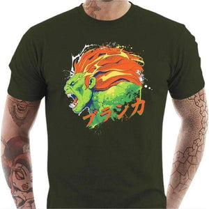 T-shirt geek homme - Blanka Street Fighter - Couleur Army - Taille S