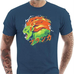 T-shirt geek homme - Blanka Street Fighter - Couleur Bleu Gris - Taille S