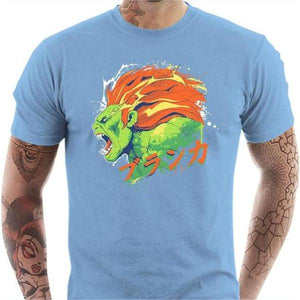 T-shirt geek homme - Blanka Street Fighter - Couleur Ciel - Taille S