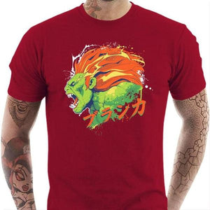 T-shirt geek homme - Blanka Street Fighter - Couleur Rouge Tango - Taille S