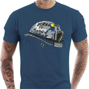 T-shirt geek homme - Born to be a Geek - Couleur Bleu Gris - Taille S