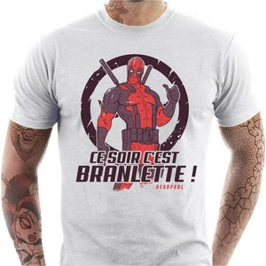T-shirt geek homme - Deadpool Branlette - Couleur Blanc - Taille S