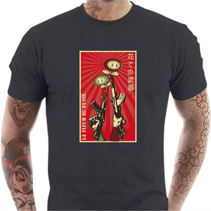 T-shirt geek homme - Fleur au fusil - Couleur Gris Foncé - Taille S