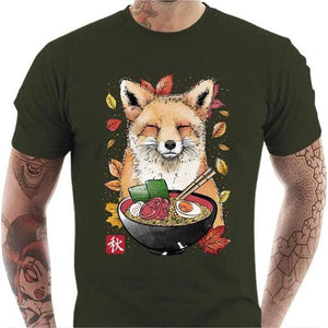 T-shirt geek homme - Fox Leaves and Ramen - Couleur Army - Taille S