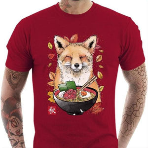 T-shirt geek homme - Fox Leaves and Ramen - Couleur Rouge Tango - Taille S