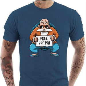 T-shirt geek homme - Free Paf Paf Tortue Géniale - Couleur Bleu Gris - Taille S