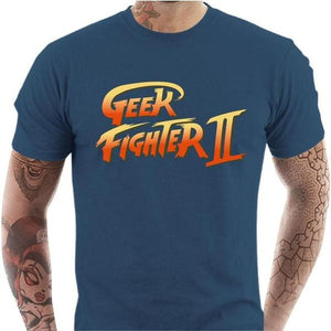 T-shirt geek homme - Geek Fighter II - Couleur Bleu Gris - Taille S