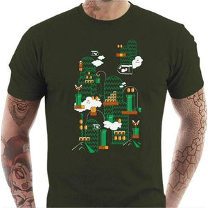 T-shirt geek homme - Great world - Couleur Army - Taille S