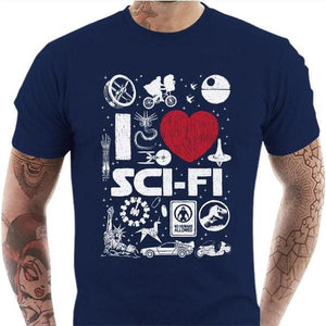 T-shirt geek homme - I love Sci Fi - Couleur Bleu Nuit - Taille S