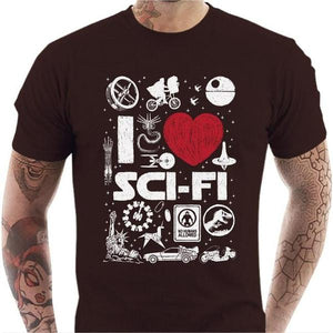 T-shirt geek homme - I love Sci Fi - Couleur Chocolat - Taille S