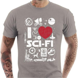 T-shirt geek homme - I love Sci Fi - Couleur Gris Clair - Taille S