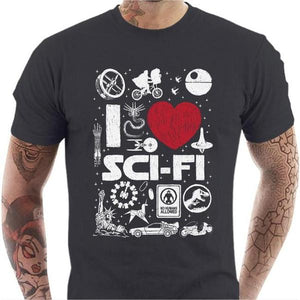T-shirt geek homme - I love Sci Fi - Couleur Gris Foncé - Taille S