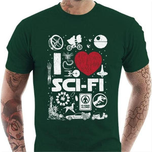 T-shirt geek homme - I love Sci Fi - Couleur Vert Bouteille - Taille S