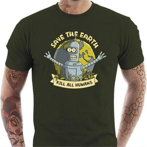 T-shirt geek homme - Kill all Humans - Couleur Army - Taille S