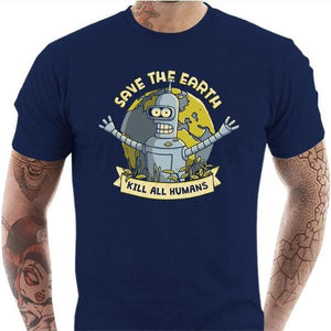 T-shirt geek homme - Kill all Humans - Couleur Bleu Nuit - Taille S