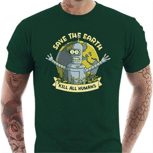 T-shirt geek homme - Kill all Humans - Couleur Vert Bouteille - Taille S