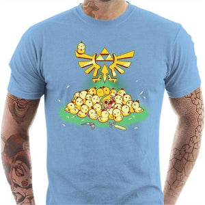 T-shirt geek homme - Link vs Cocottes - Couleur Ciel - Taille S