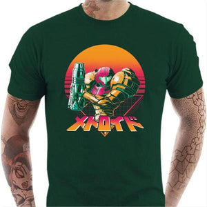 T-shirt geek homme - Metroid - Retro Hunter - Couleur Vert Bouteille - Taille S