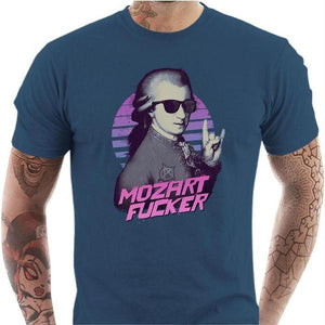 T-shirt geek homme - Mozart Fucker - Couleur Bleu Gris - Taille S