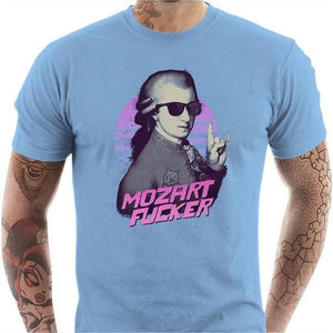 T-shirt geek homme - Mozart Fucker - Couleur Ciel - Taille S