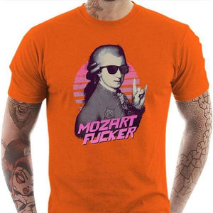 T-shirt geek homme - Mozart Fucker - Couleur Orange - Taille S