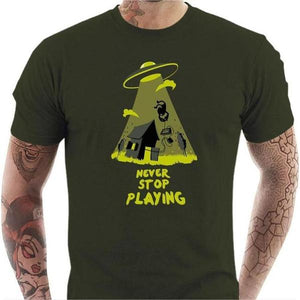 T-shirt geek homme - Never stop playing - Couleur Army - Taille S