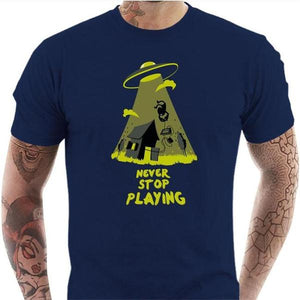 T-shirt geek homme - Never stop playing - Couleur Bleu Nuit - Taille S