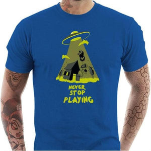 T-shirt geek homme - Never stop playing - Couleur Bleu Royal - Taille S