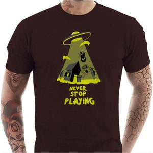 T-shirt geek homme - Never stop playing - Couleur Chocolat - Taille S