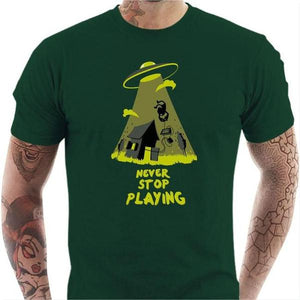 T-shirt geek homme - Never stop playing - Couleur Vert Bouteille - Taille S