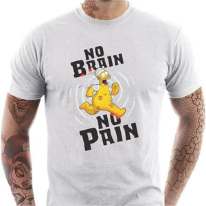 T-shirt geek homme - No Brain No Pain - Couleur Blanc - Taille S