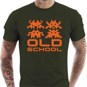 T-shirt geek homme - Old School - Couleur Army - Taille S