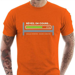 T-shirt geek homme - Réveil en cours - Couleur Orange - Taille S