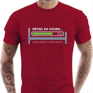 T-shirt geek homme - Réveil en cours - Couleur Rouge Tango - Taille S