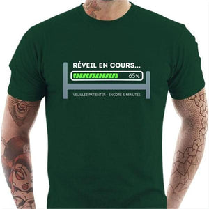 T-shirt geek homme - Réveil en cours - Couleur Vert Bouteille - Taille S