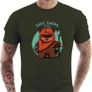T-shirt geek homme - Save Ewoks - Couleur Army - Taille S